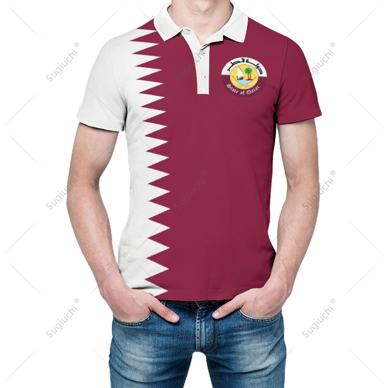 3D Printing Qatar - 유니섹스 폴로 셔츠 카타르 국기 3D
