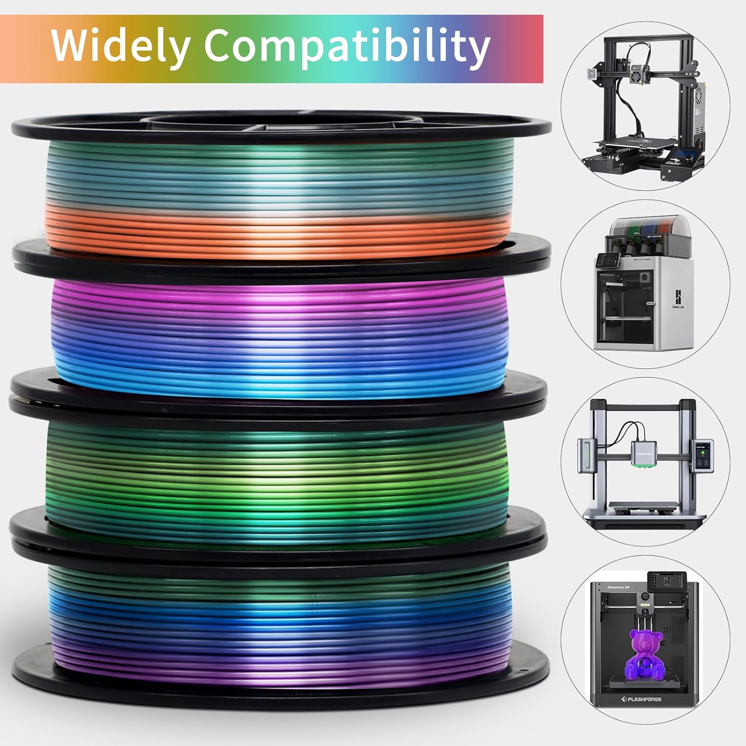 레인보우 멀티컬러 실크 샤이니 PLA 4 in 1 빠른 - 3D Printing Fdm 리뷰 및 가격