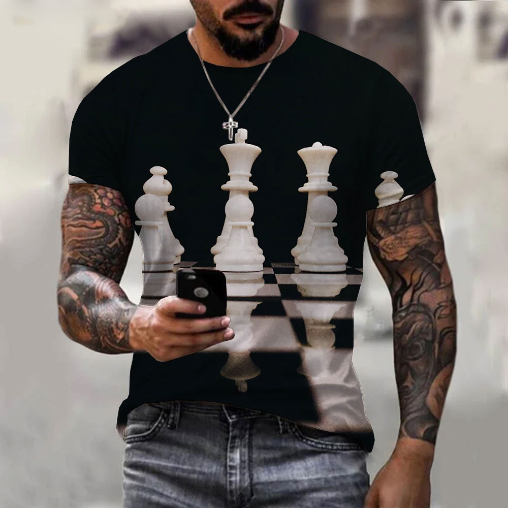 남성용 재미있는 체스 3D 프린팅 티셔츠, 흑백 체스  - 3D Printing Chess 리뷰 및 가격
