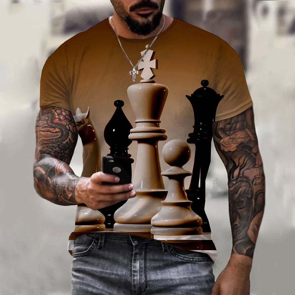 남성용 재미있는 체스 3D 프린팅 티셔츠, 흑백 체스  - 3D Printing Chess 리뷰 및 가격